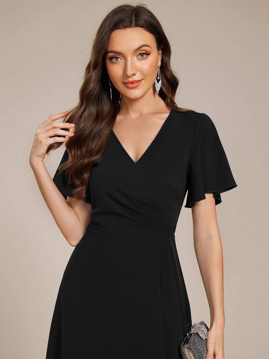 High Stretch Midi Wedding Guest Dress #color_Black