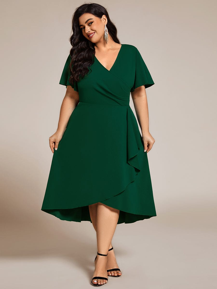 High Stretch Midi Wedding Guest Dress #color_Dark Green