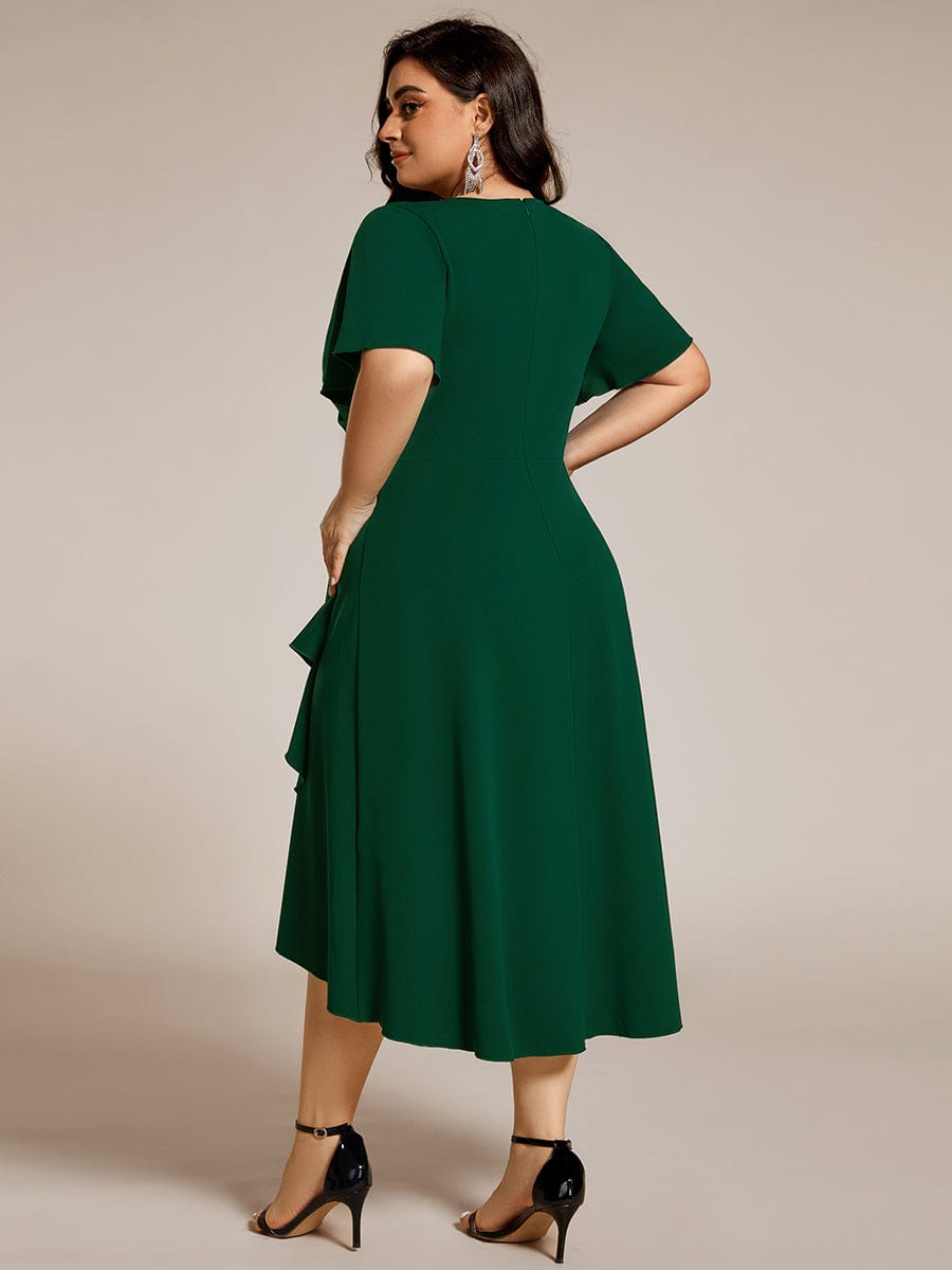 High Stretch Midi Wedding Guest Dress #color_Dark Green