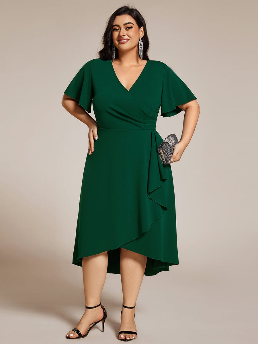 High Stretch Midi Wedding Guest Dress #color_Dark Green