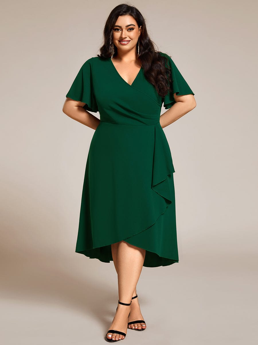 High Stretch Midi Wedding Guest Dress #color_Dark Green