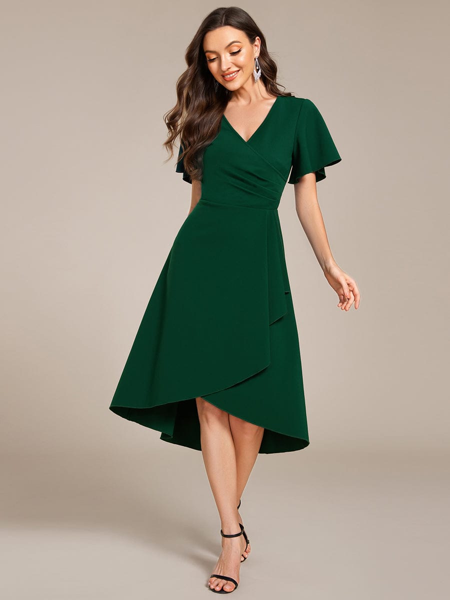 High Stretch Midi Wedding Guest Dress #color_Dark Green