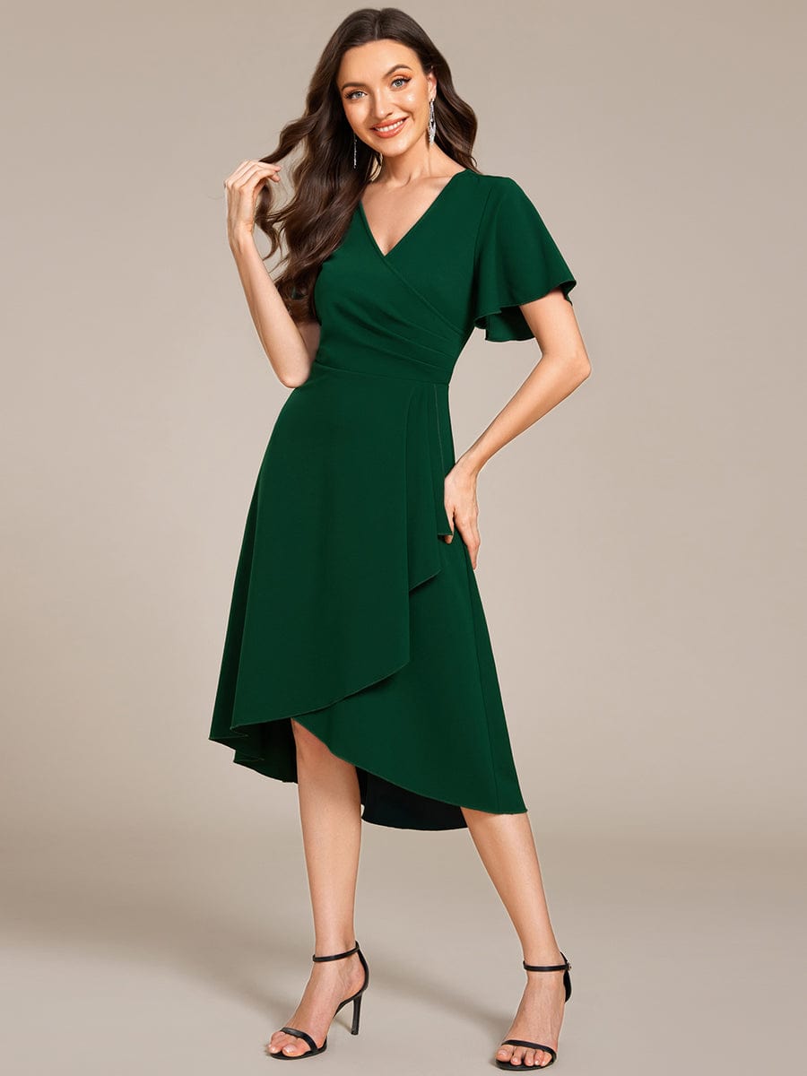 High Stretch Midi Wedding Guest Dress #color_Dark Green