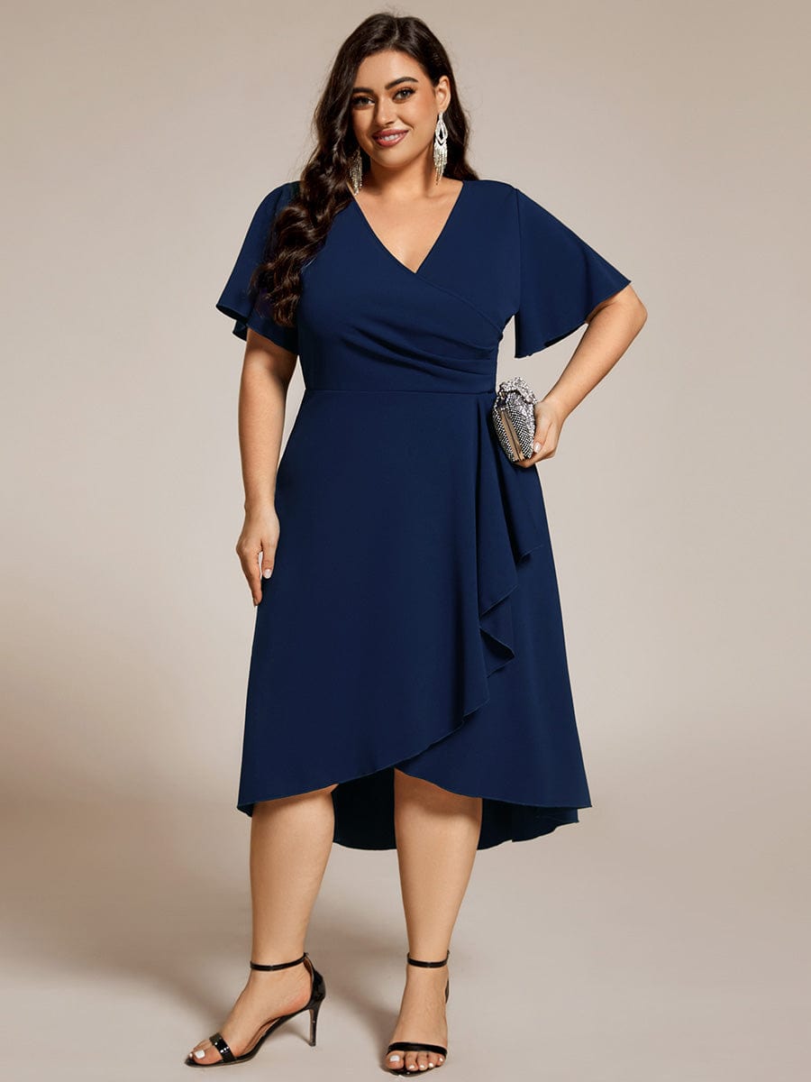 High Stretch Midi Wedding Guest Dress #color_Navy Blue