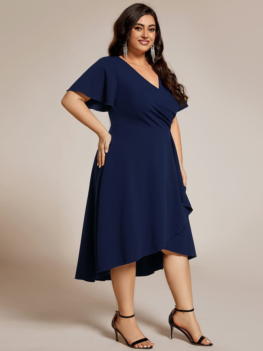 High Stretch Midi Wedding Guest Dress #color_Navy Blue