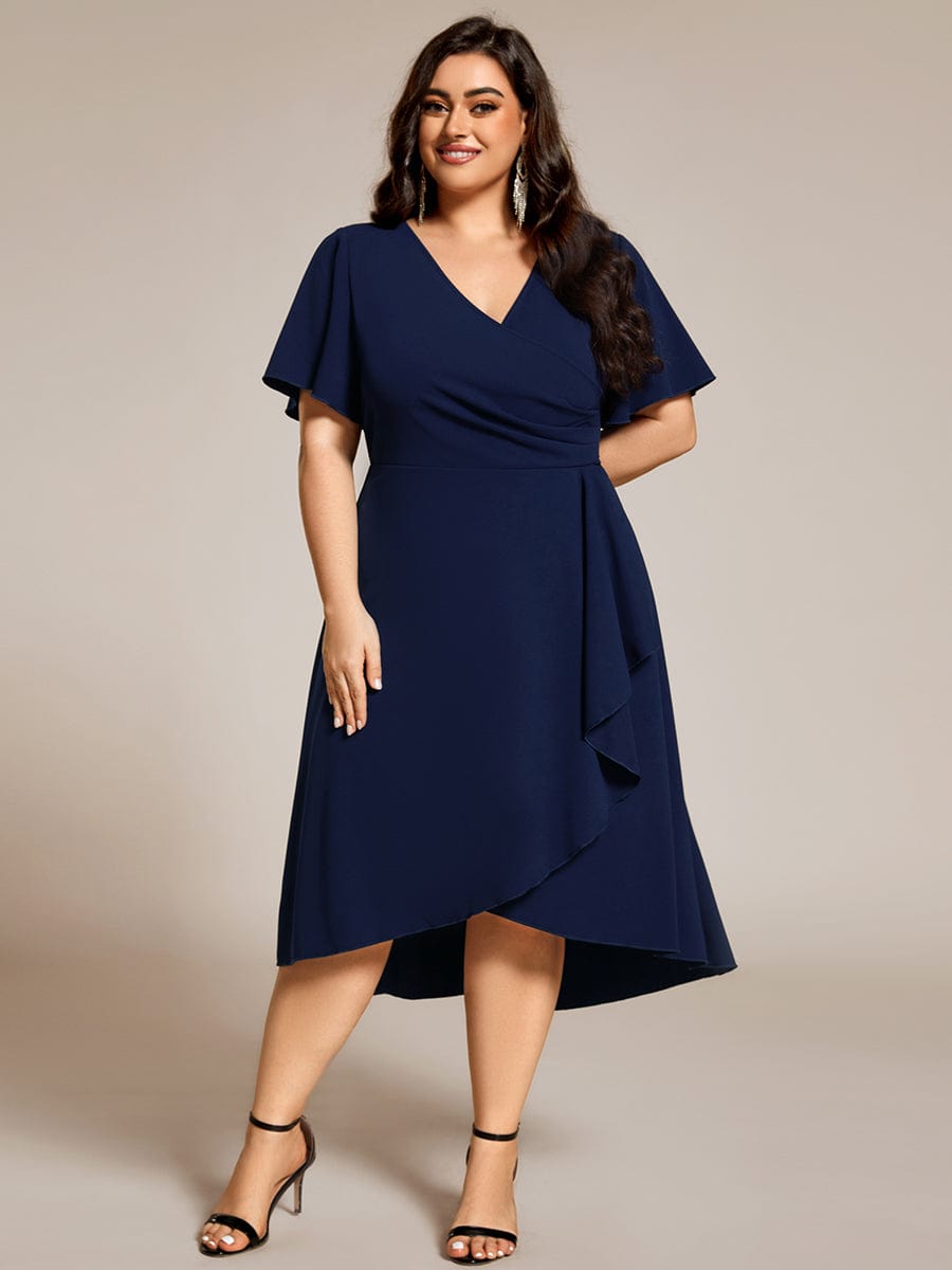 High Stretch Midi Wedding Guest Dress #color_Navy Blue