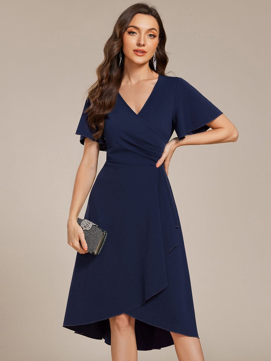 High Stretch Midi Wedding Guest Dress #color_Navy Blue