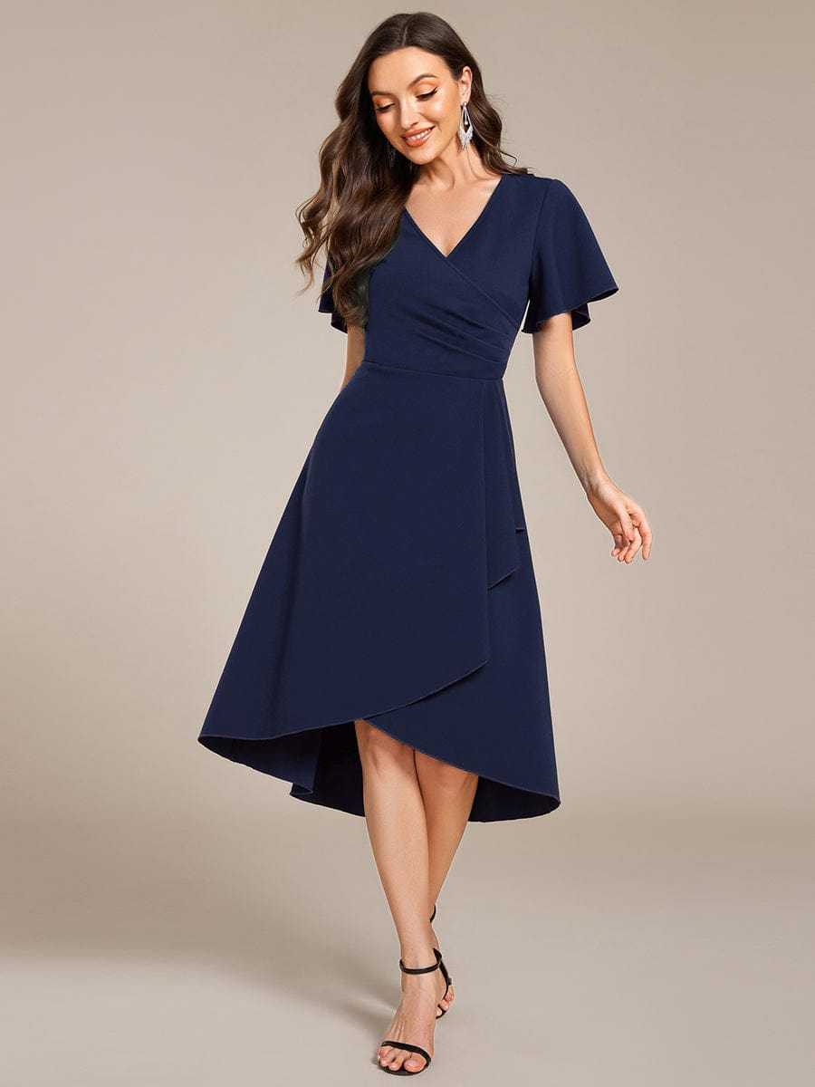 High Stretch Midi Wedding Guest Dress #color_Navy Blue