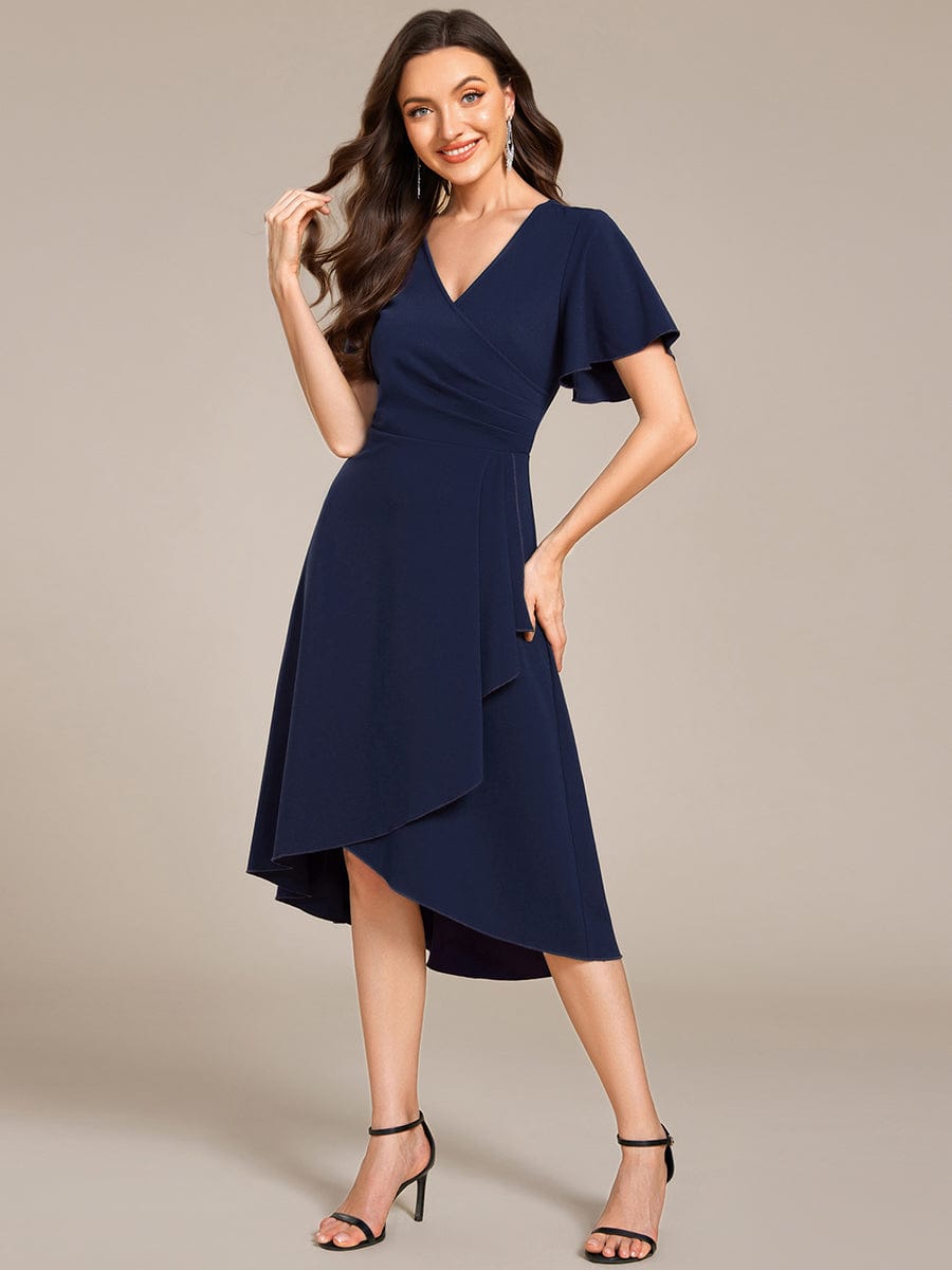 High Stretch Midi Wedding Guest Dress #color_Navy Blue