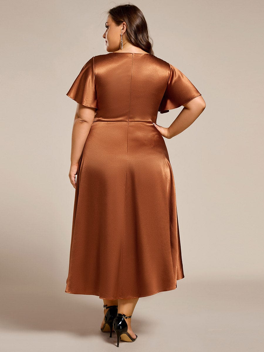 High-Low Satin Wedding Guest Dress with Pockets #color_Copper