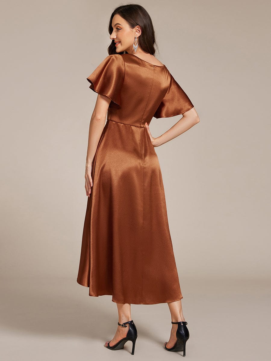 High-Low Satin Wedding Guest Dress with Pockets #color_Copper