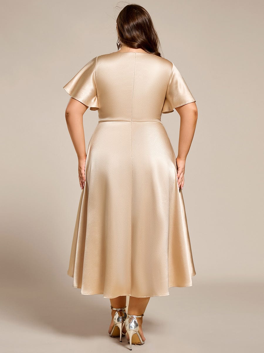 High-Low Satin Wedding Guest Dress with Pockets #color_Champagne