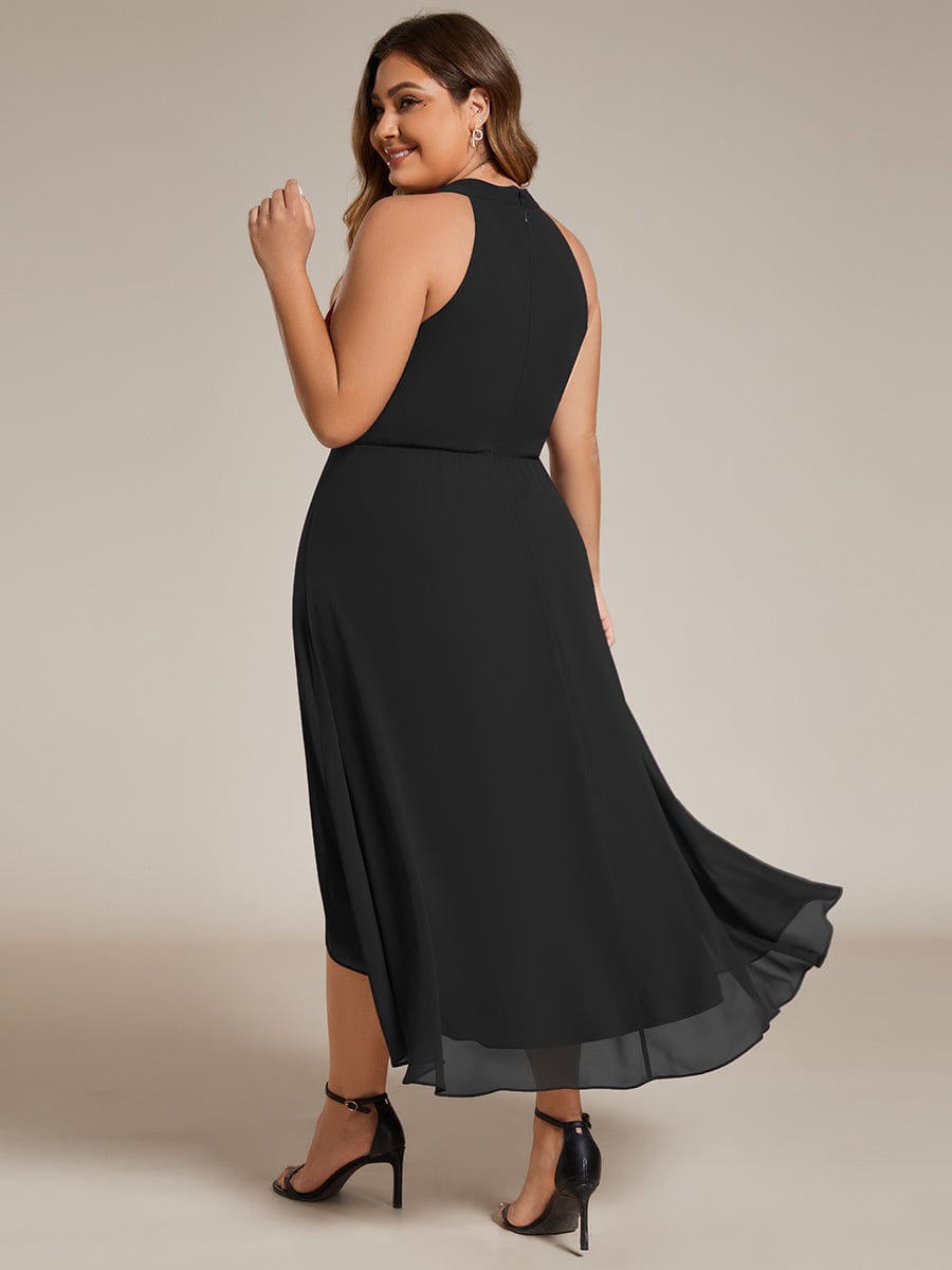 Midi A Line Sleeveless Halter Neck Wedding Guest Dress in Chiffon #color_Black