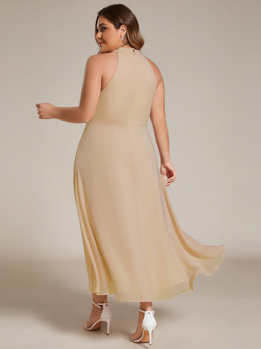 Midi A Line Sleeveless Halter Neck Wedding Guest Dress in Chiffon #color_Champagne