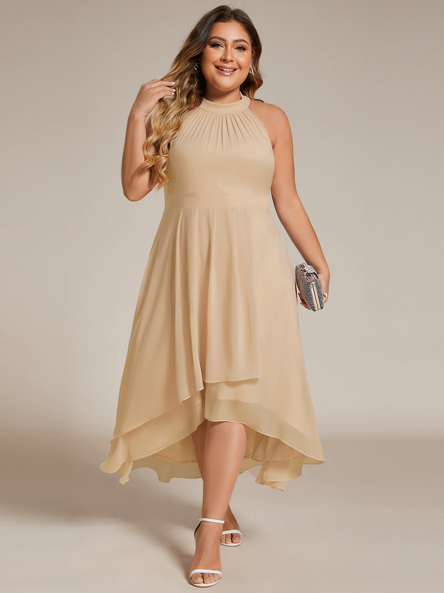 Midi A Line Sleeveless Halter Neck Wedding Guest Dress in Chiffon #color_Champagne