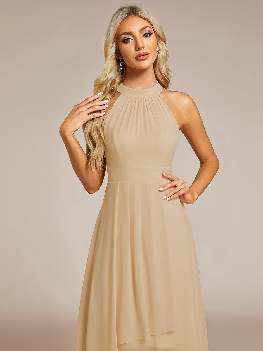 Midi A Line Sleeveless Halter Neck Wedding Guest Dress in Chiffon #color_Champagne