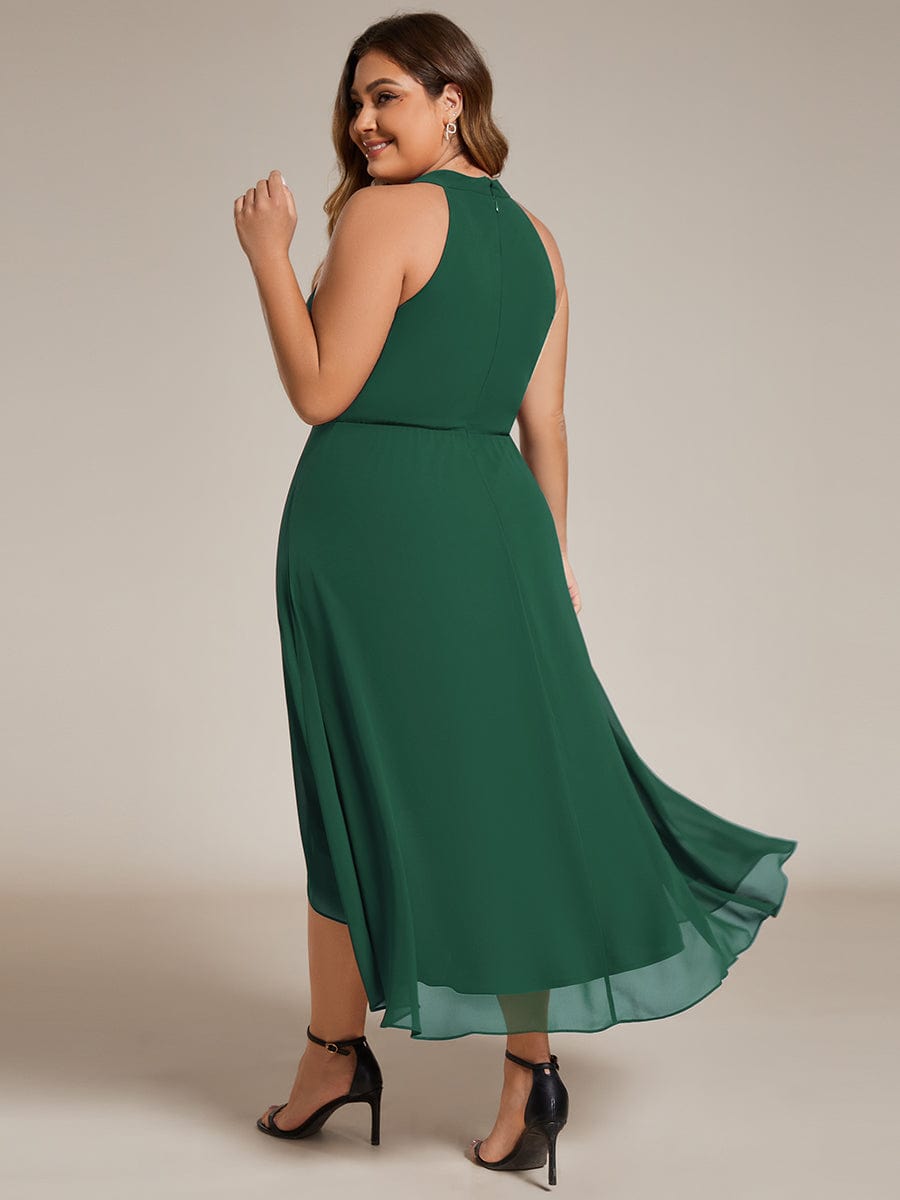 Midi A Line Sleeveless Halter Neck Wedding Guest Dress in Chiffon #color_Dark Green