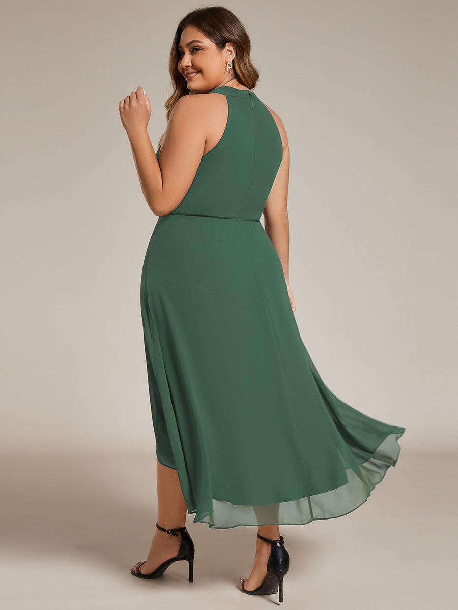 Midi A Line Sleeveless Halter Neck Wedding Guest Dress in Chiffon #color_Eucalyptus Green