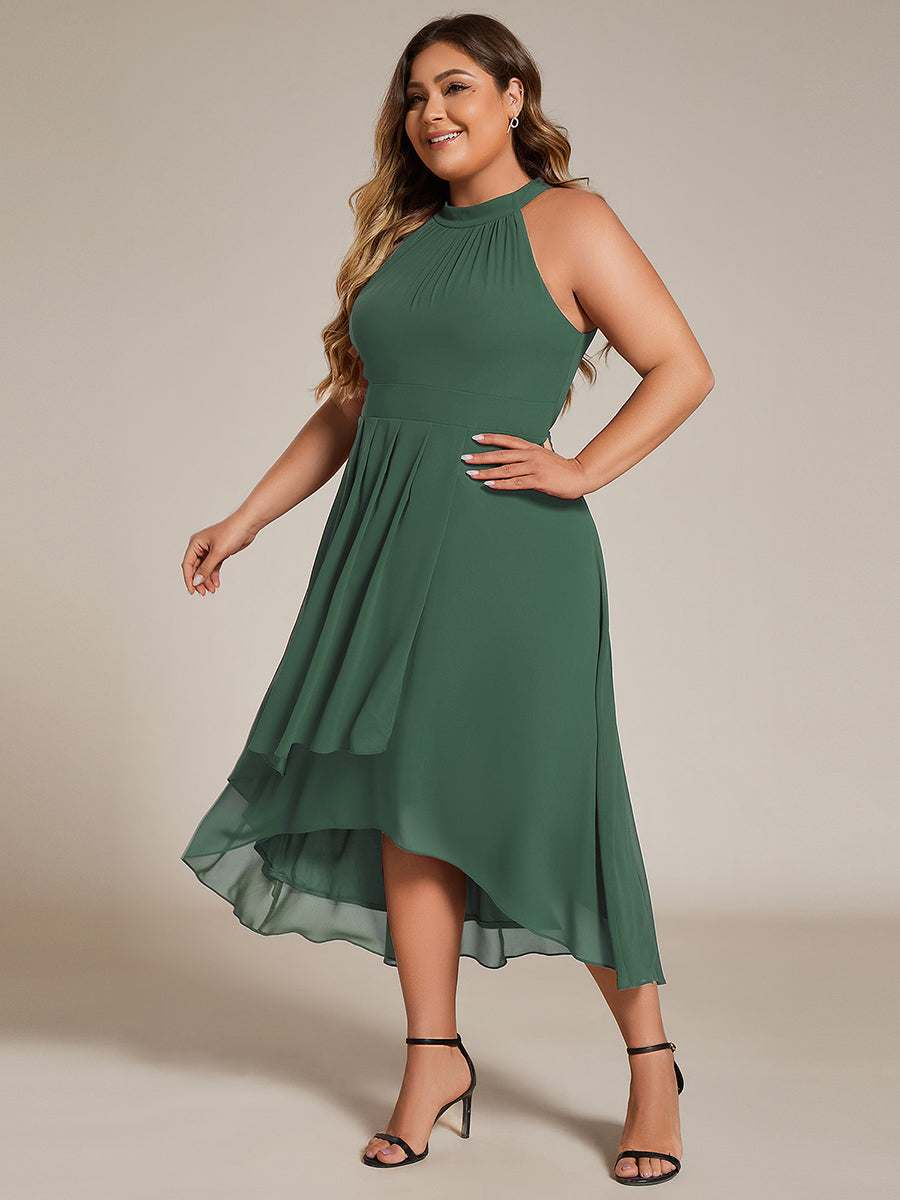 Midi A Line Sleeveless Halter Neck Wedding Guest Dress in Chiffon #color_Eucalyptus Green