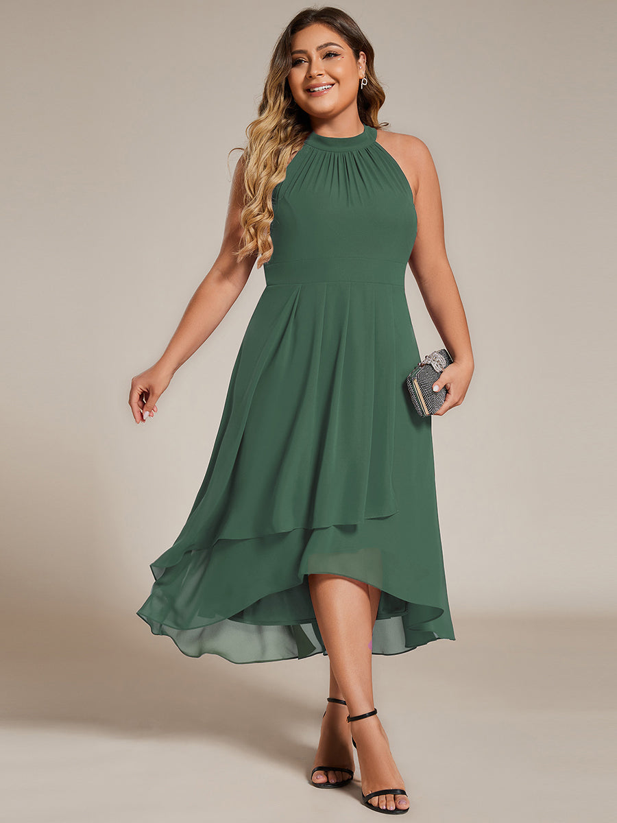 Midi A Line Sleeveless Halter Neck Wedding Guest Dress in Chiffon #color_Eucalyptus Green