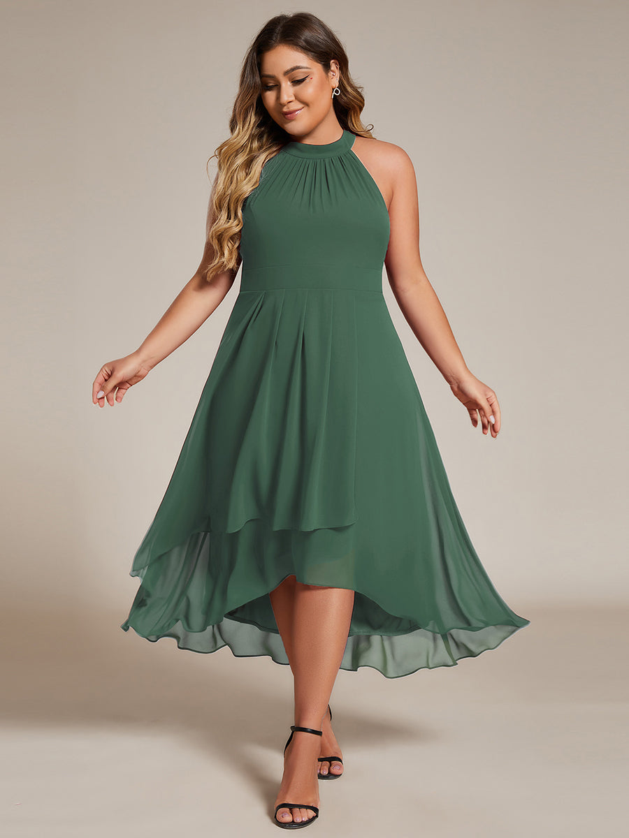 Midi A Line Sleeveless Halter Neck Wedding Guest Dress in Chiffon #color_Eucalyptus Green