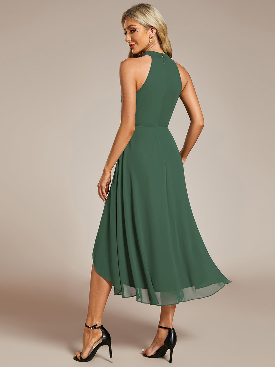 Midi A Line Sleeveless Halter Neck Wedding Guest Dress in Chiffon #color_Eucalyptus Green