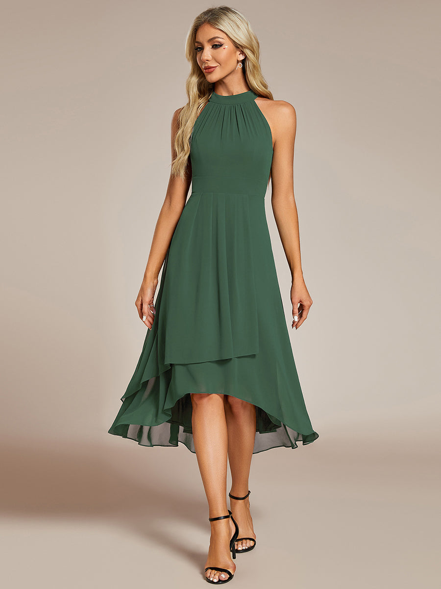 Midi A Line Sleeveless Halter Neck Wedding Guest Dress in Chiffon #color_Eucalyptus Green