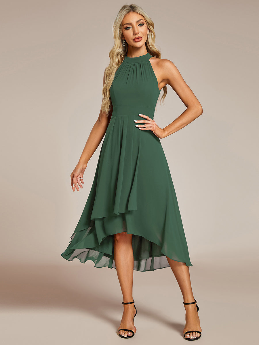 Midi A Line Sleeveless Halter Neck Wedding Guest Dress in Chiffon #color_Eucalyptus Green