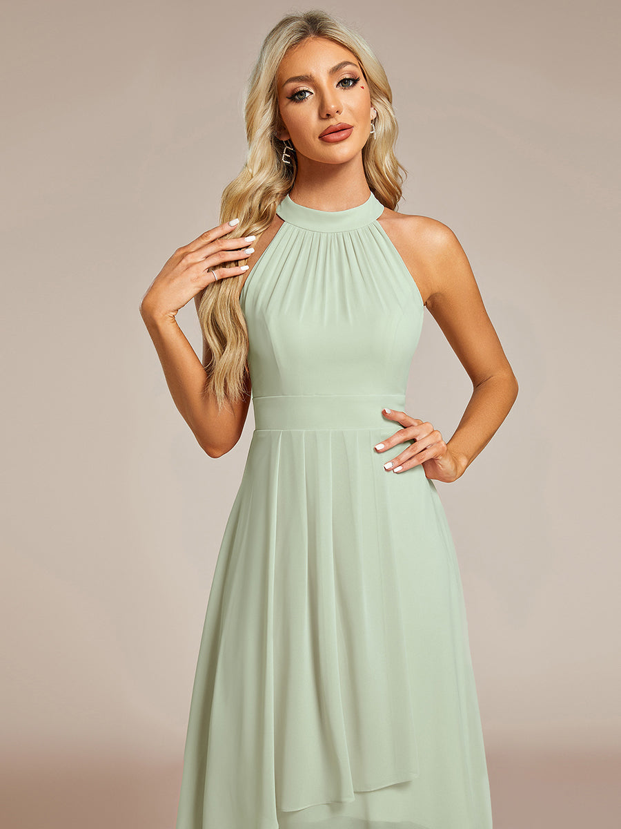 Midi A Line Sleeveless Halter Neck Wedding Guest Dress in Chiffon #color_Mint Green