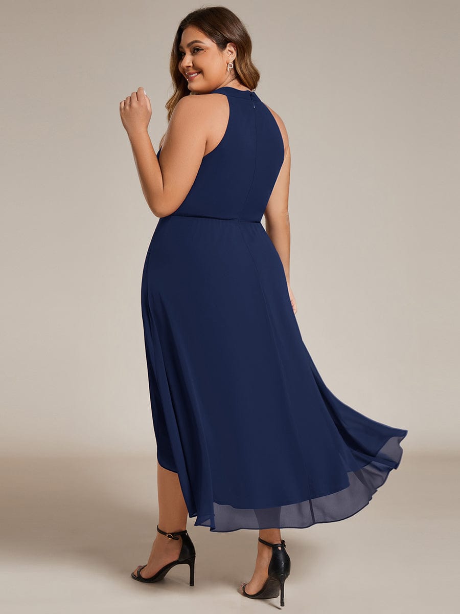 Midi A Line Sleeveless Halter Neck Wedding Guest Dress in Chiffon #color_Navy Blue