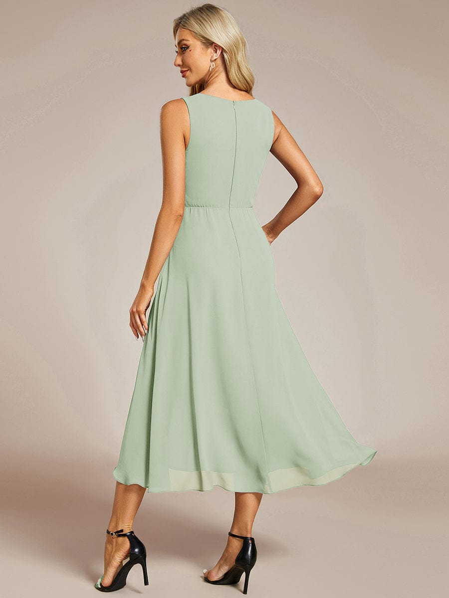 Sleeveless Chiffon High-Low Wedding Guest Dress with Waist Applique #color_Mint Green