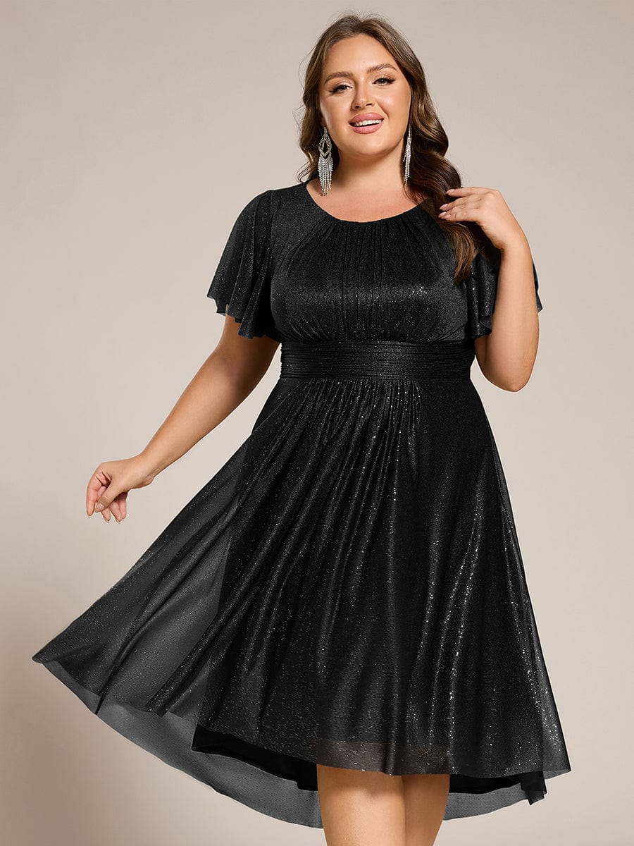 Glitter Round Neck Midi Wedding Guest Dress #color_Black