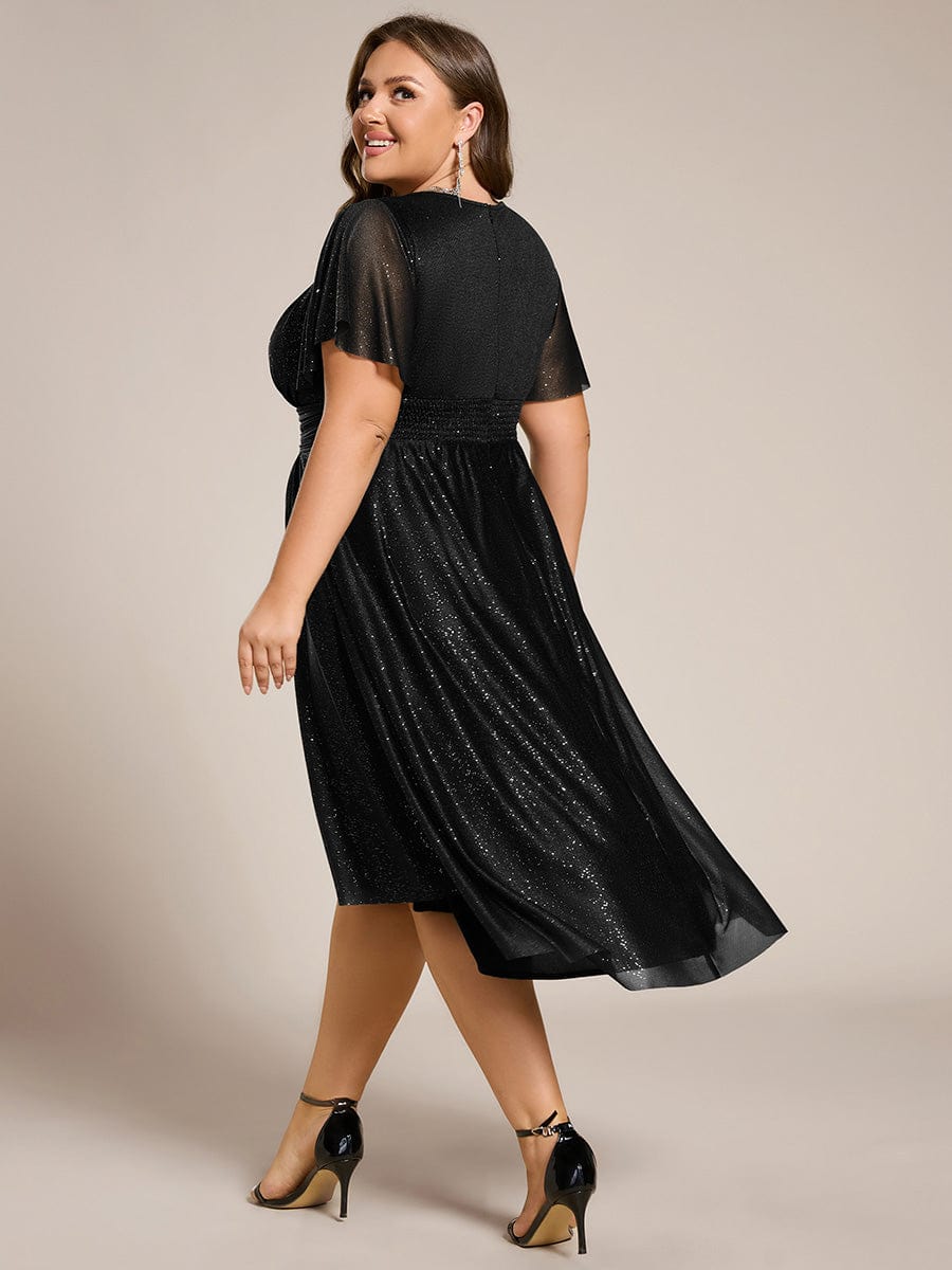 Glitter Round Neck Midi Wedding Guest Dress #color_Black