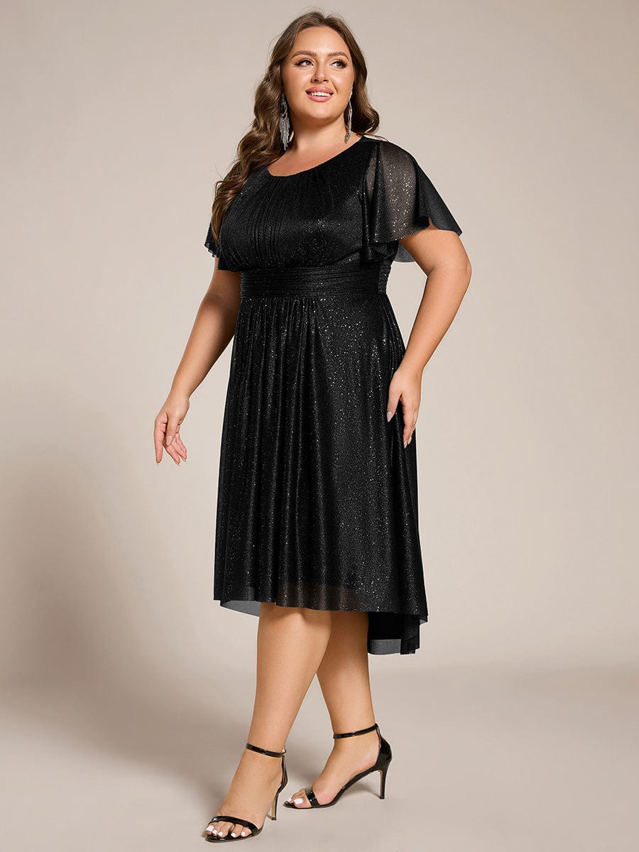 Glitter Round Neck Midi Wedding Guest Dress #color_Black