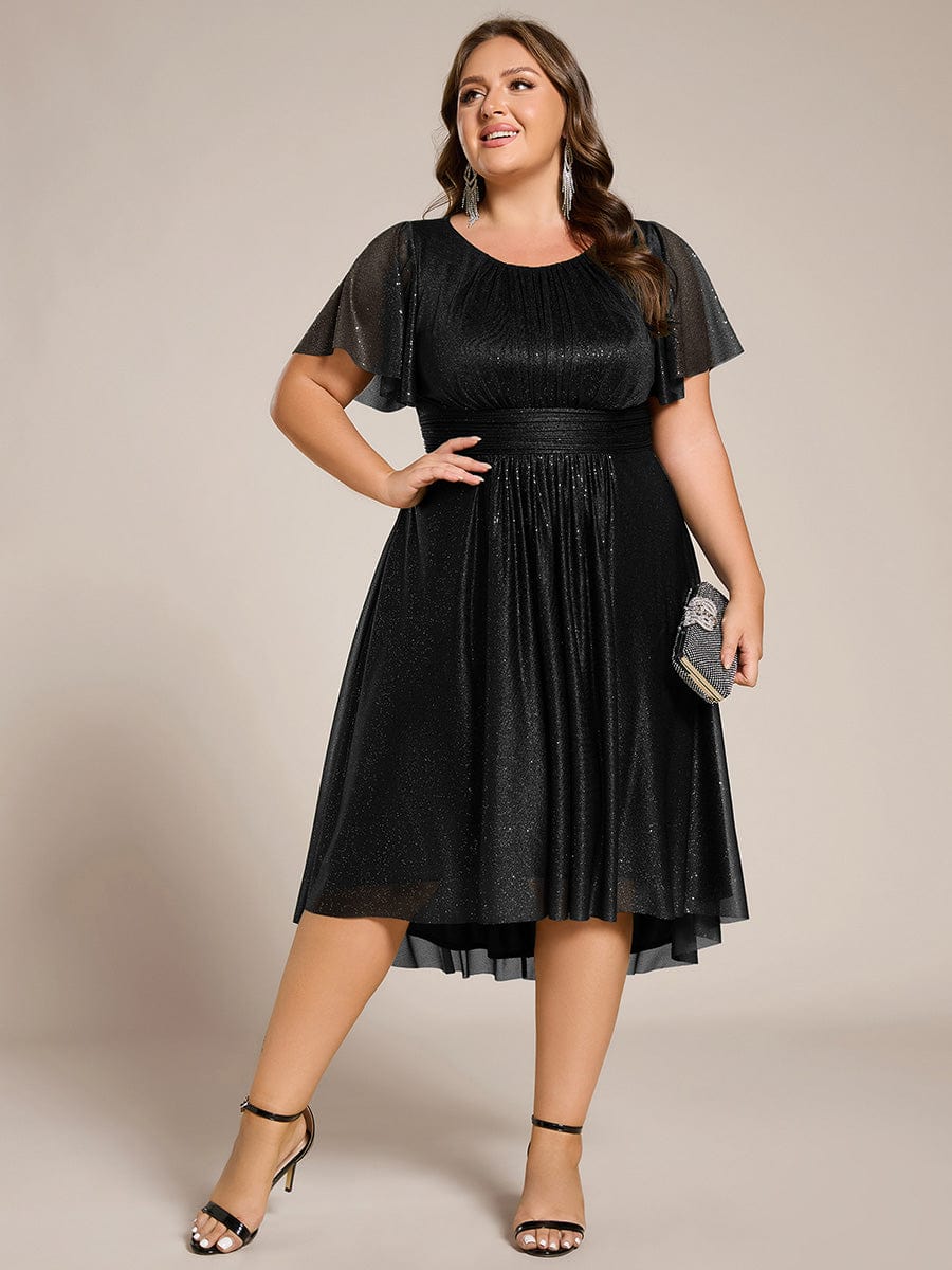 Glitter Round Neck Midi Wedding Guest Dress #color_Black