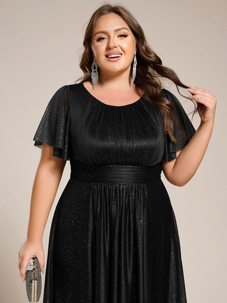 Glitter Round Neck Midi Wedding Guest Dress #color_Black