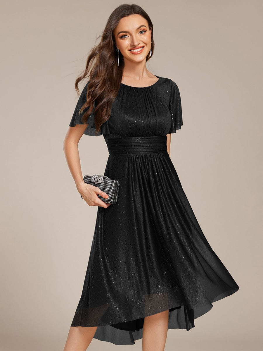 Glitter Round Neck Midi Wedding Guest Dress #color_Black