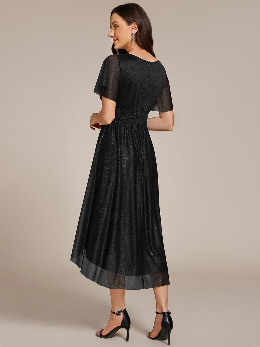 Glitter Round Neck Midi Wedding Guest Dress #color_Black