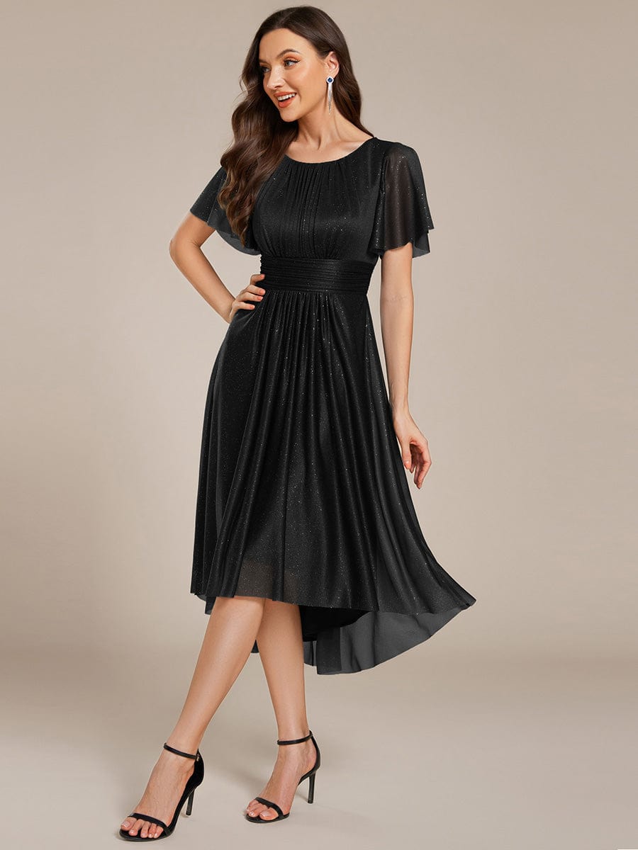 Glitter Round Neck Midi Wedding Guest Dress #color_Black