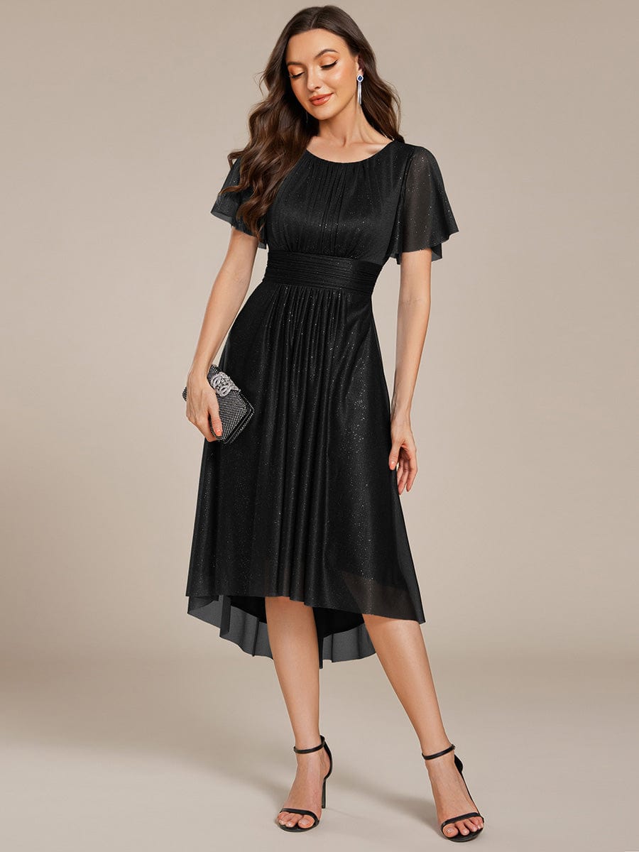 Glitter Round Neck Midi Wedding Guest Dress #color_Black