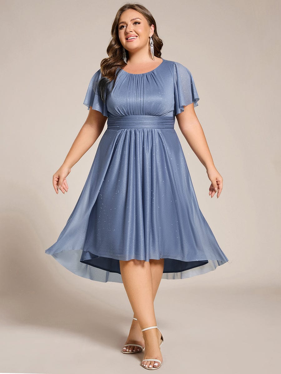 Glitter Round Neck Midi Wedding Guest Dress #color_Dusty Navy