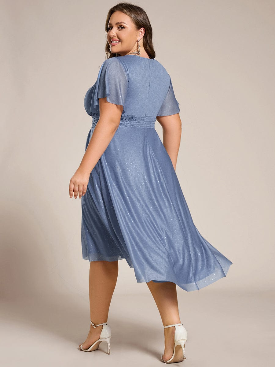 Glitter Round Neck Midi Wedding Guest Dress #color_Dusty Navy