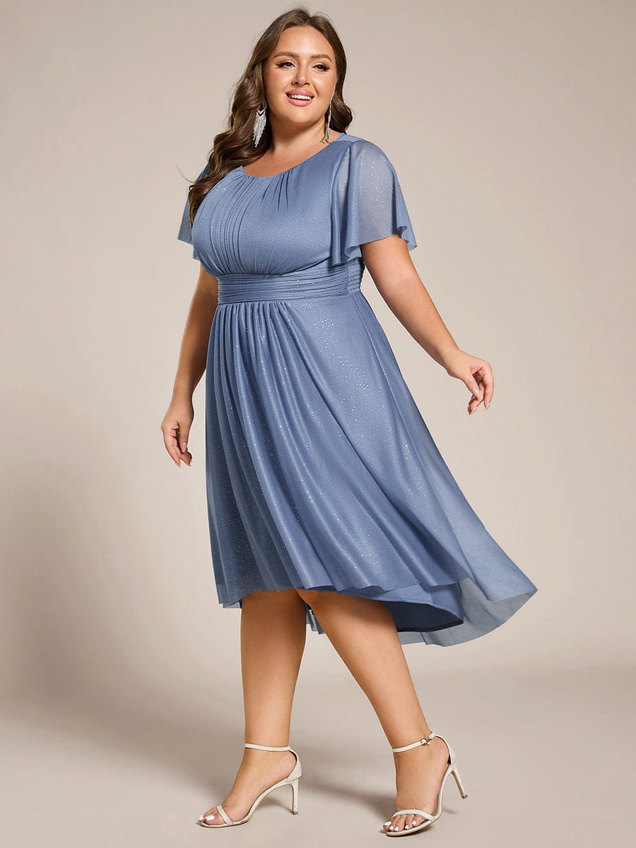 Glitter Round Neck Midi Wedding Guest Dress #color_Dusty Navy