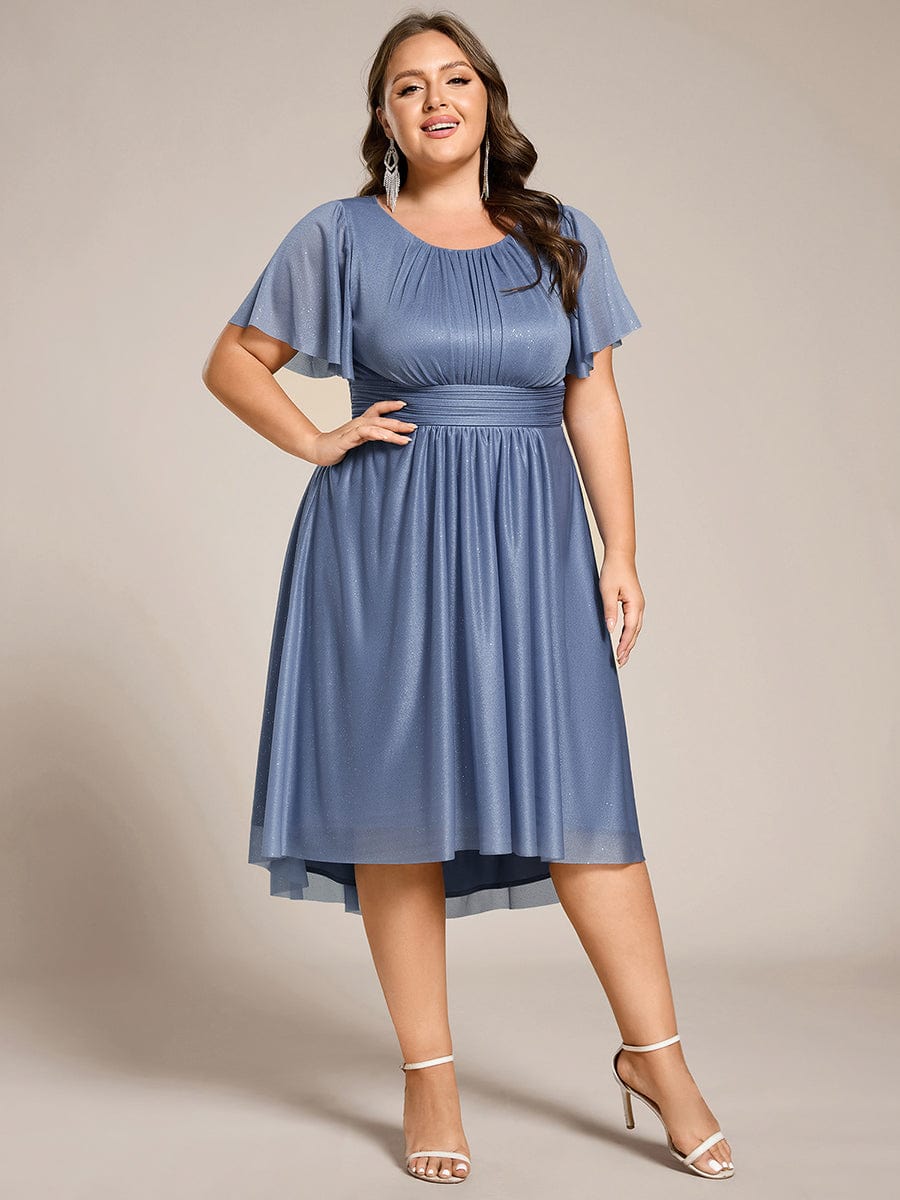 Glitter Round Neck Midi Wedding Guest Dress #color_Dusty Navy