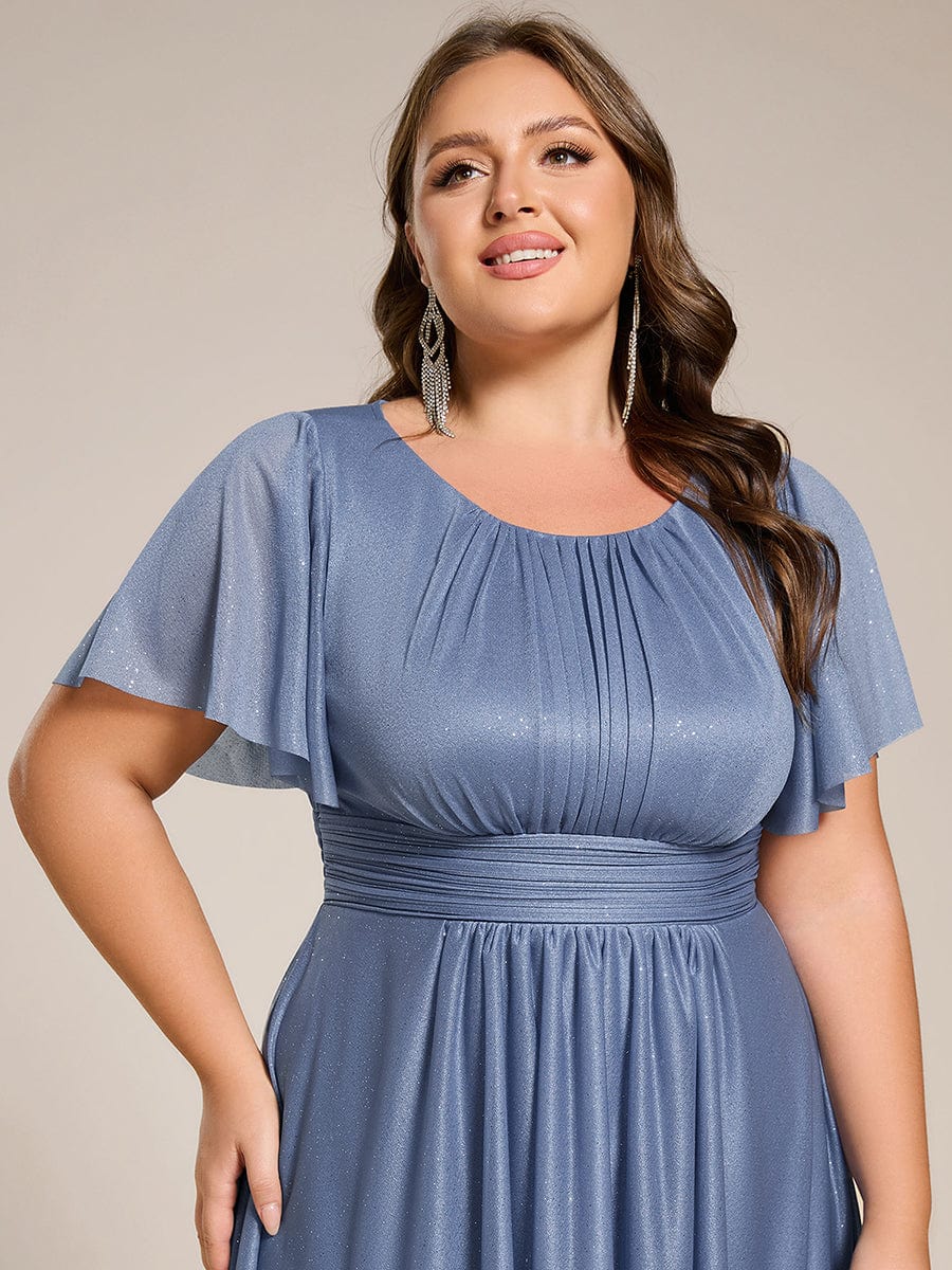 Glitter Round Neck Midi Wedding Guest Dress #color_Dusty Navy