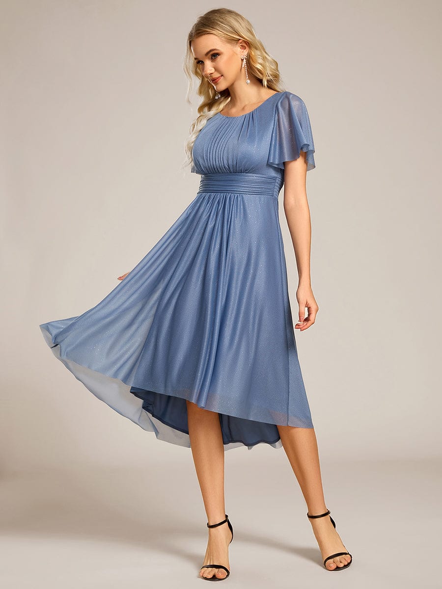 Glitter Round Neck Midi Wedding Guest Dress #color_Dusty Navy