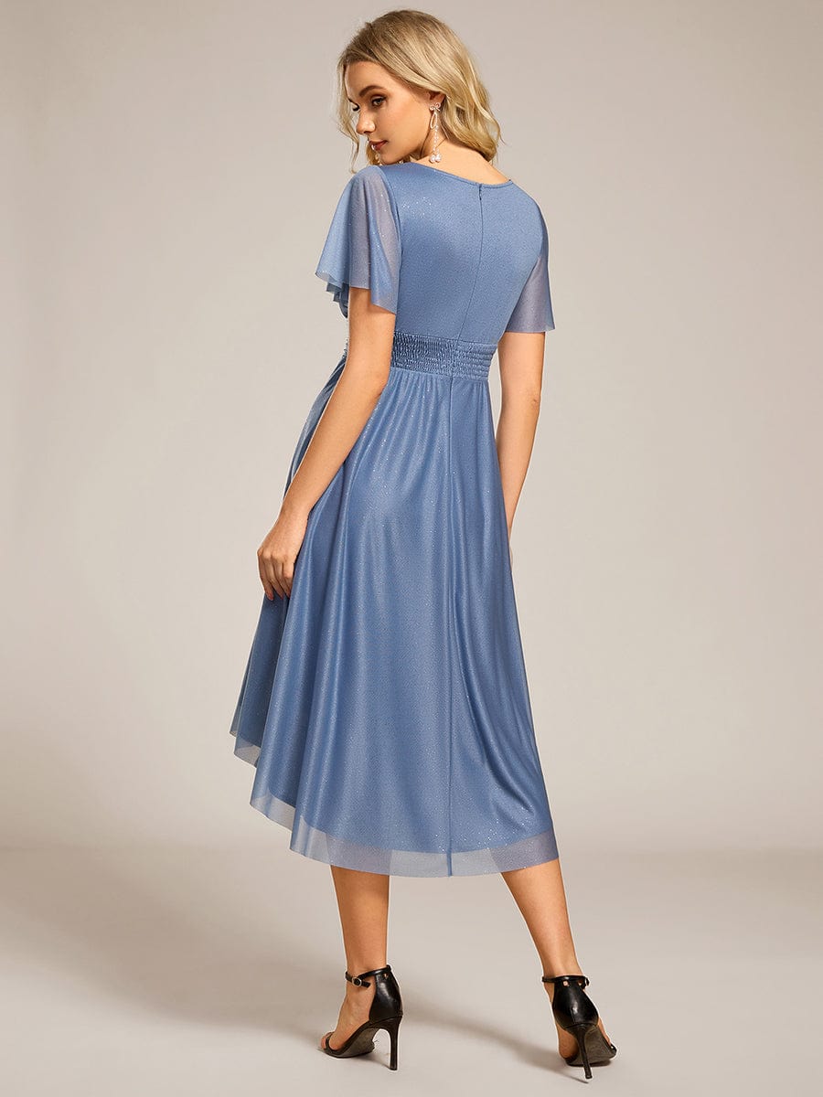 Glitter Round Neck Midi Wedding Guest Dress #color_Dusty Navy