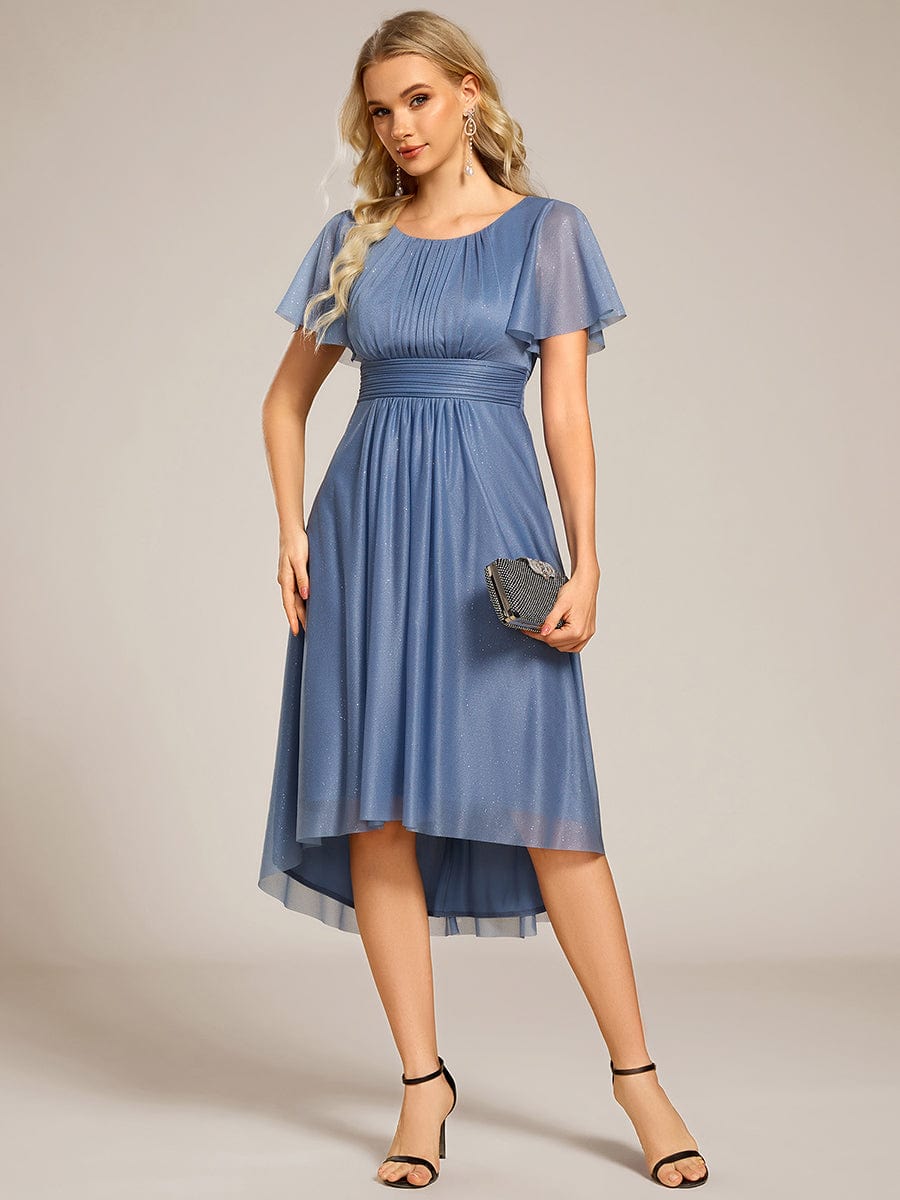 Glitter Round Neck Midi Wedding Guest Dress #color_Dusty Navy