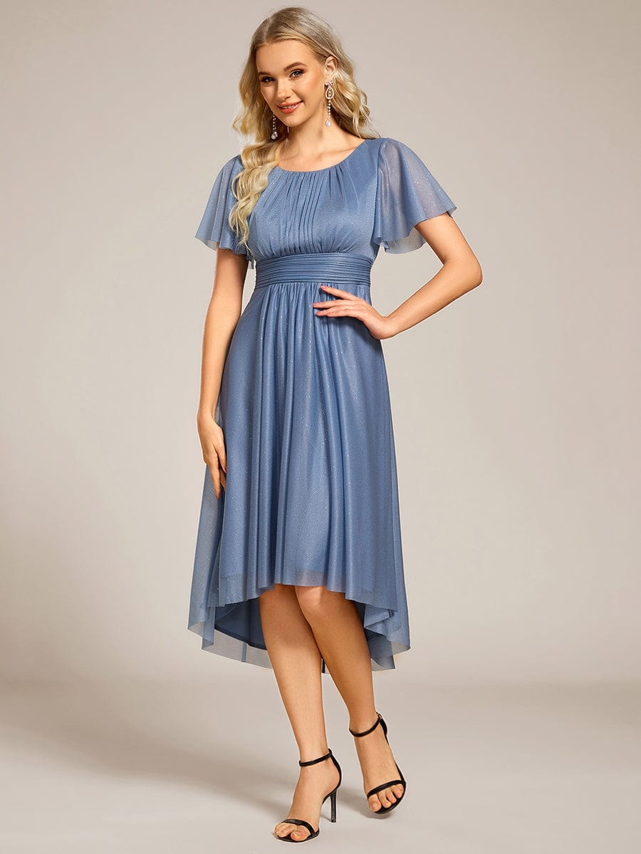 Glitter Round Neck Midi Wedding Guest Dress #color_Dusty Navy