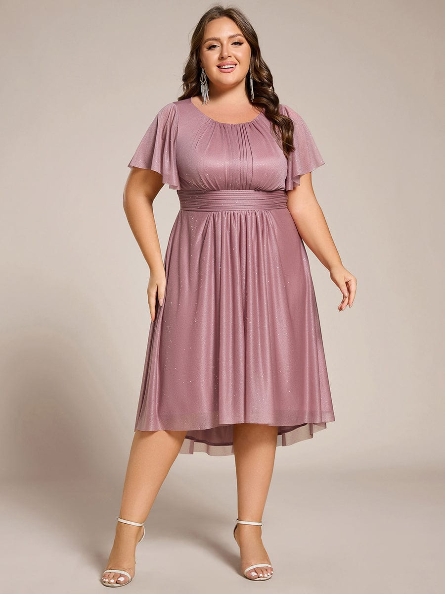 Glitter Round Neck Midi Wedding Guest Dress #color_Purple Orchid